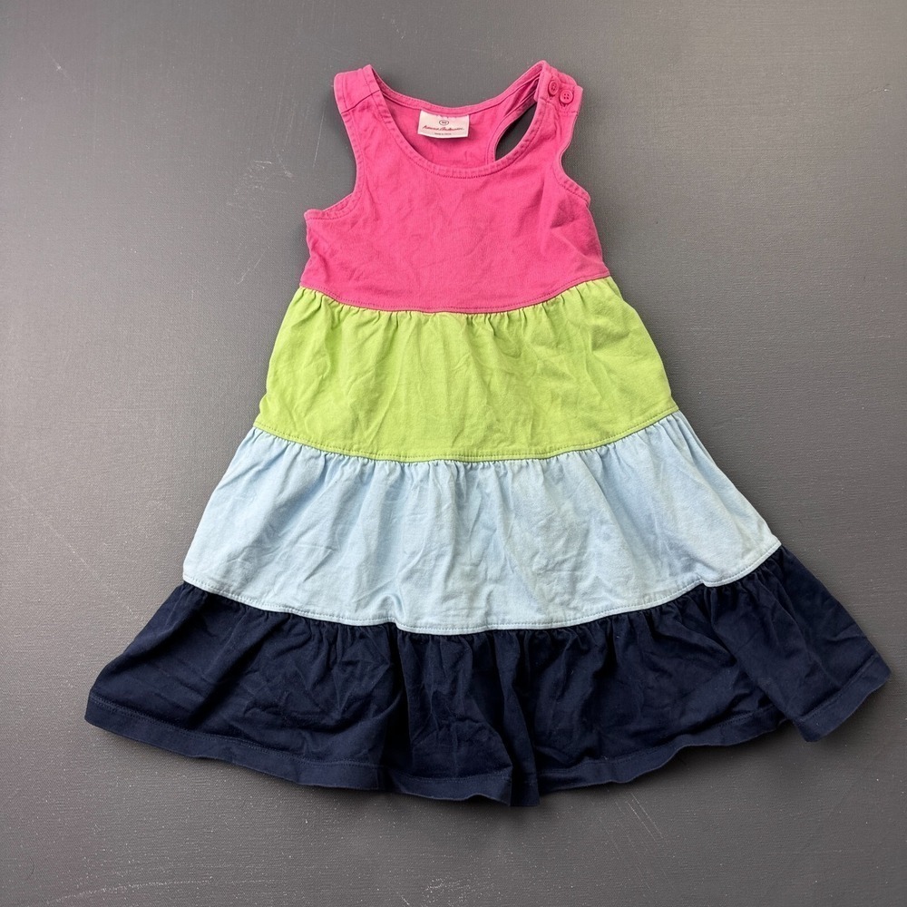 Hanna Andersson Girls 2T Pink Blue Colorblock Tiered Sleeveless Cotton Dress Day